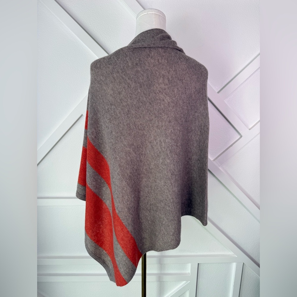 Celeste Wool Cashmere Blend Poncho Tan Orange Stripe Asymmetrical One Size - Picture 4 of 9